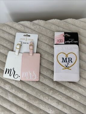 Mr. and Mrs. Luggage Tags and Passport Cases - White & Pink Lot